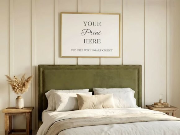 Download Japandi Bedroom Horizontal Frame Mockup - Frame mockup Collection